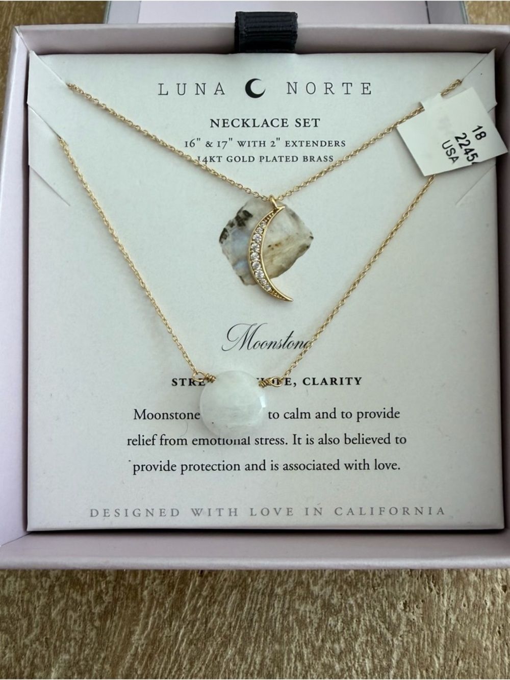NEW Luna Norte Women's Moonstone 14 KT Gold Plated Brass Necklace Set